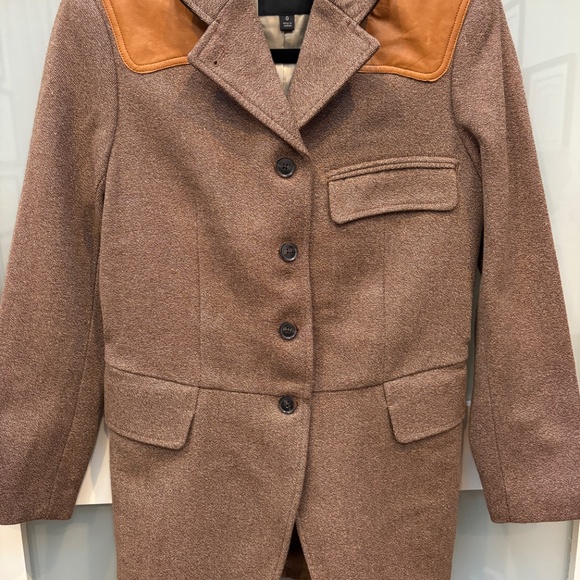 0 XS Brown Banana Republic Tweed Long Blazer with Faux Leather Detail - Picture 2 of 4